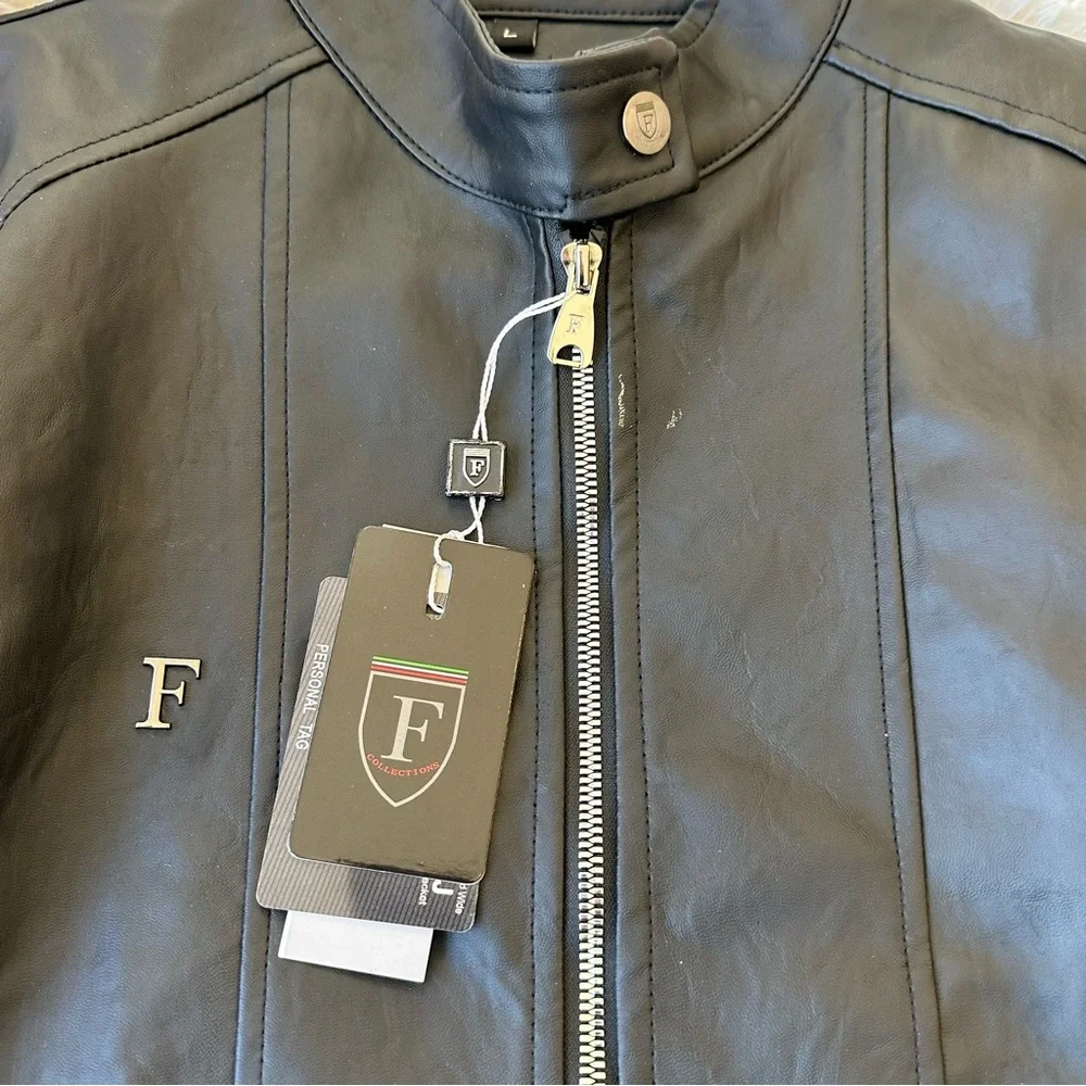 Ferrari F Collection Men’s Faux Leather Moto Jacket Black Full Zip Large NWT
